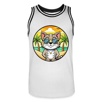 Europäische Kurzhaarkatze Rasse Cartoon Sonnenbrille - Männer Basketball-Trikot - Weiß/Schwarz - Vorne - AI Model Male 185 dark (185cm)