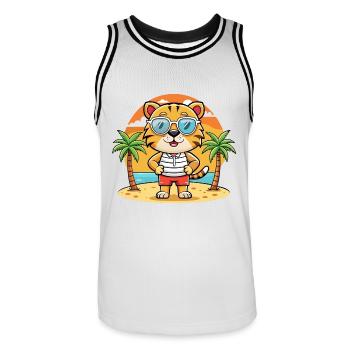 Tiger Lustige Cartoon Sommer Strand Sonnenbrille - Männer Basketball-Trikot - Weiß/Schwarz - Vorne - AI Model Male 185 dark (185cm)
