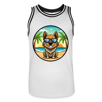 Black Tan Hund Rasse Cartoon Sonnenbrille Strand - Männer Basketball-Trikot - Weiß/Schwarz - Vorne - AI Model Male 185 dark (185cm)
