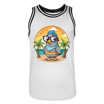 Lunettes de soleil de plage d’été de dessin animé drôle de pigeon - Maillot de basket Homme - blanc/noir - Devant - AI Model Male 185 dark (185cm)