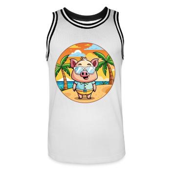 Cochon Drôle Dessin Animé Plage De Plage Lunettes - Maillot de basket Homme - blanc/noir - Devant - AI Model Male 185 dark (185cm)