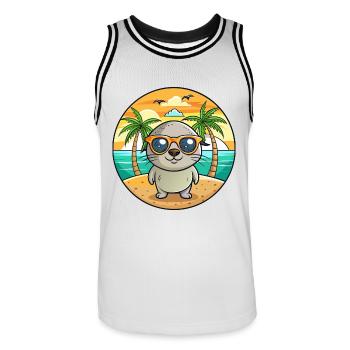 Seal Lustige Cartoon Sommer Strand Sonnenbrille - Männer Basketball-Trikot - Weiß/Schwarz - Vorne - AI Model Male 185 dark (185cm)