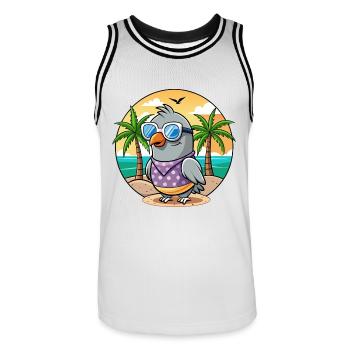 Lunettes de soleil de plage d’été de dessin animé drôle de pigeon - Maillot de basket Homme - blanc/noir - Devant - AI Model Male 185 dark (185cm)