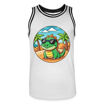 Lunettes de soleil de plage d’été de dessin animé drôle de lézard - Maillot de basket Homme - blanc/noir - Devant - AI Model Male 185 dark (185cm)