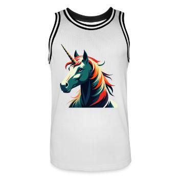 Einhorn Cartoon Figur Buntes Haustier Tier - Männer Basketball-Trikot - Weiß/Schwarz - Vorne - AI Model Male 185 dark (185cm)