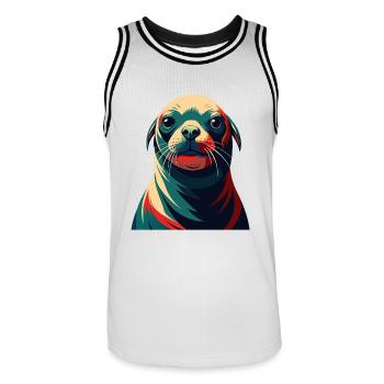phoque dessin animé personnage animal de compagnie coloré - Maillot de basket Homme - blanc/noir - Devant - AI Model Male 185 dark (185cm)