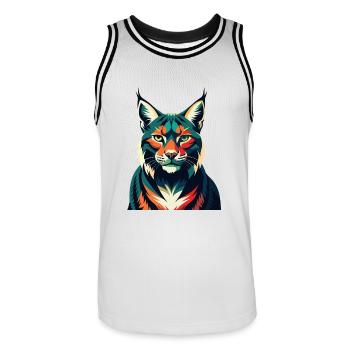 Luchs Zeichentrickfigur Buntes Haustier Tier - Männer Basketball-Trikot - Weiß/Schwarz - Vorne - AI Model Male 185 dark (185cm)