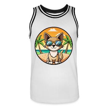 Siamesische Kurzhaarkatze Rasse Cartoon Sonnenbrille Strand - Männer Basketball-Trikot - Weiß/Schwarz - Vorne - AI Model Male 185 dark (185cm)