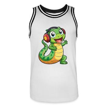 Serpent Drôle Dessin Animé Personnage Casque Musique - Maillot de basket Homme - blanc/noir - Devant - AI Model Male 185 dark (185cm)