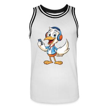 Pelican Funny Cartoon Character Musique de casque - Maillot de basket Homme - blanc/noir - Devant - AI Model Male 185 dark (185cm)