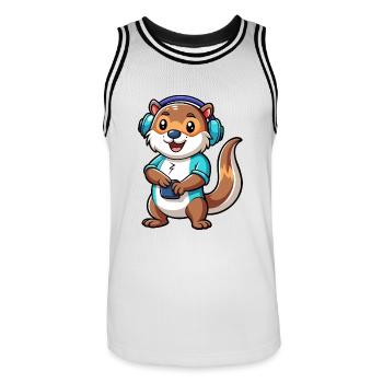 Loutre Funny Cartoon Character Musique de casque - Maillot de basket Homme - blanc/noir - Devant - AI Model Male 185 dark (185cm)