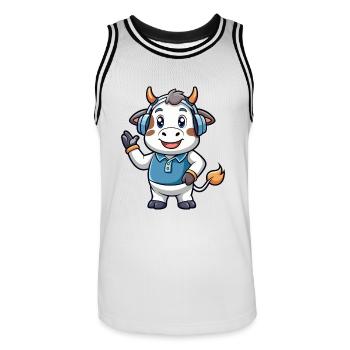 Kuh Lustige Cartoon Figur Kopfhörer Musik - Männer Basketball-Trikot - Weiß/Schwarz - Vorne - AI Model Male 185 dark (185cm)