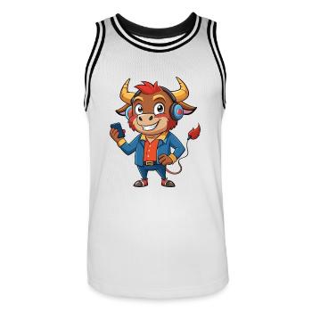 Bull Funny Cartoon Character Musique de casque - Maillot de basket Homme - blanc/noir - Devant - AI Model Male 185 dark (185cm)
