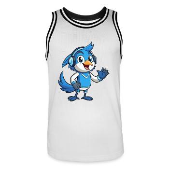 Blue Jay Lustige Cartoon Figur Kopfhörer Musik - Männer Basketball-Trikot - Weiß/Schwarz - Vorne - AI Model Male 185 dark (185cm)