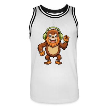 Big Foot Lustige Cartoon Figur Kopfhörer Musik - Männer Basketball-Trikot - Weiß/Schwarz - Vorne - AI Model Male 185 dark (185cm)