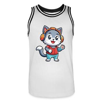Katze Lustige Cartoon Figur Kopfhörer Musik - Männer Basketball-Trikot - Weiß/Schwarz - Vorne - AI Model Male 185 dark (185cm)