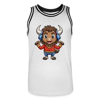 Bison Funny Cartoon Character Casque Musique - Maillot de basket Homme - blanc/noir - Devant - AI Model Male 185 dark (185cm)