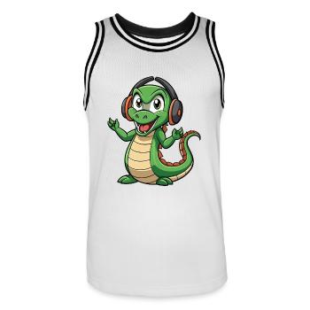 Anaconda Lustige Cartoon Figur Kopfhörer Musik - Männer Basketball-Trikot - Weiß/Schwarz - Vorne - AI Model Male 185 dark (185cm)