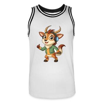 Antilope Lustige Cartoon Figur Kopfhörer Musik - Männer Basketball-Trikot - Weiß/Schwarz - Vorne - AI Model Male 185 dark (185cm)