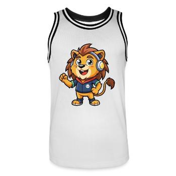 Lion Funny Cartoon Character Musique de casque - Maillot de basket Homme - blanc/noir - Devant - AI Model Male 185 dark (185cm)