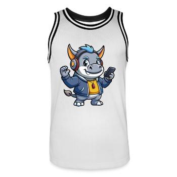 Rhino Funny Cartoon Character Musique de casque - Maillot de basket Homme - blanc/noir - Devant - AI Model Male 185 dark (185cm)