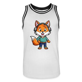 Fuchs Lustige Zeichentrickfigur Kopfhörer Musik - Männer Basketball-Trikot - Weiß/Schwarz - Vorne - AI Model Male 185 dark (185cm)