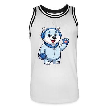 Polar Bear Funny Cartoon Character Headphone Music - Men's Basketball Jersey - white/black - Front - AI Model Male 185 dark (185cm)