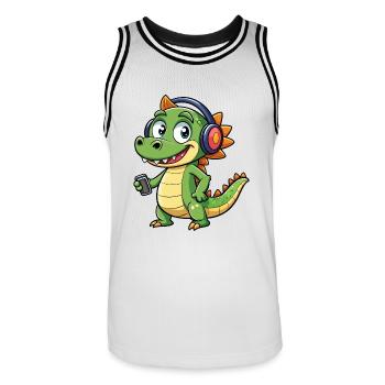 Krokodil Lustige Zeichentrickfigur Kopfhörer Musik - Männer Basketball-Trikot - Weiß/Schwarz - Vorne - AI Model Male 185 dark (185cm)