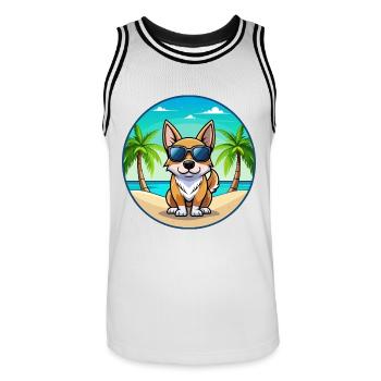 Schwedische Vallhund Hunderasse Cartoon Sonnenbrille Strand - Männer Basketball-Trikot - Weiß/Schwarz - Vorne - AI Model Male 185 dark (185cm)
