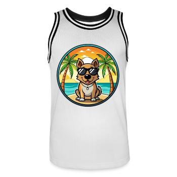 Tornjak Hunderasse Cartoon Sonnenbrille Strand - Männer Basketball-Trikot - Weiß/Schwarz - Vorne - AI Model Male 185 dark (185cm)