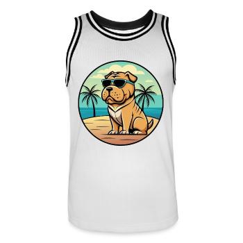 Shar Pei Hunderasse Cartoon Sonnenbrille Strand - Männer Basketball-Trikot - Weiß/Schwarz - Vorne - AI Model Male 185 dark (185cm)