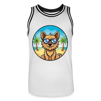 Silky Terrier Hund Rasse Cartoon Sonnenbrille Strand - Männer Basketball-Trikot - Weiß/Schwarz - Vorne - AI Model Male 185 dark (185cm)