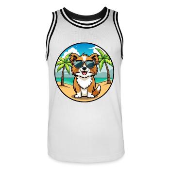Tibetischer Spaniel Hund Rasse Cartoon Sonnenbrille Strand - Männer Basketball-Trikot - Weiß/Schwarz - Vorne - AI Model Male 185 dark (185cm)