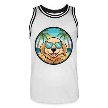Spaniel Hunderasse Cartoon Sonnenbrille Strand - Männer Basketball-Trikot - Weiß/Schwarz - Vorne - AI Model Male 185 dark (185cm)