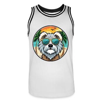 Tibet Terrier Hund Rasse Cartoon Sonnenbrille Strand - Männer Basketball-Trikot - Weiß/Schwarz - Vorne - AI Model Male 185 dark (185cm)