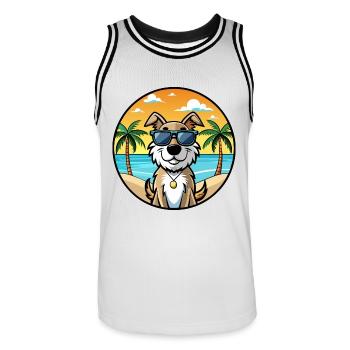 Slovensky Cuvac Hunderasse Cartoon Sonnenbrille Strand - Männer Basketball-Trikot - Weiß/Schwarz - Vorne - AI Model Male 185 dark (185cm)