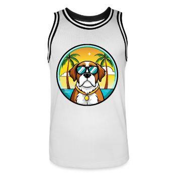 Bernhardiner Hunderasse Cartoon Sonnenbrille Strand - Männer Basketball-Trikot - Weiß/Schwarz - Vorne - AI Model Male 185 dark (185cm)