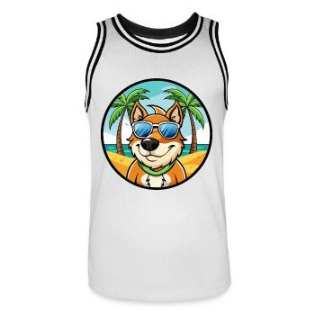 Volpino Italiano Hunderasse Cartoon Sonnenbrille Strand - Männer Basketball-Trikot - Weiß/Schwarz - Vorne - AI Model Male 185 dark (185cm)