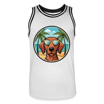 Drahthaar Vizsla Hund Rasse Cartoon Sonnenbrille Strand - Männer Basketball-Trikot - Weiß/Schwarz - Vorne - AI Model Male 185 dark (185cm)