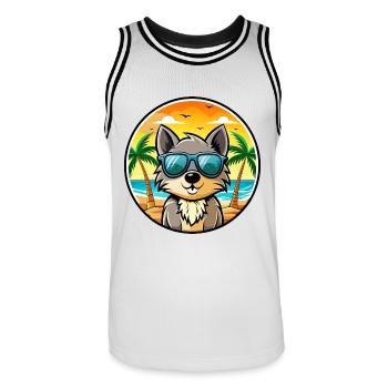 Schipperke Hunderasse Cartoon Sonnenbrille Strand - Männer Basketball-Trikot - Weiß/Schwarz - Vorne - AI Model Male 185 dark (185cm)