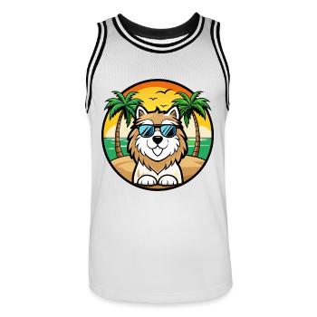Welsh Sheepdog Rasse Cartoon Sonnenbrille Strand - Männer Basketball-Trikot - Weiß/Schwarz - Vorne - AI Model Male 185 dark (185cm)