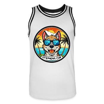 Stephens Cur Hunderasse Cartoon Sonnenbrille Strand - Männer Basketball-Trikot - Weiß/Schwarz - Vorne - AI Model Male 185 dark (185cm)