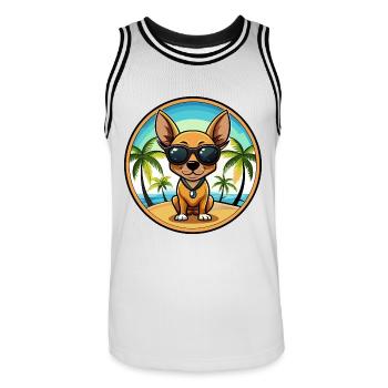 Russische Spielzeug Terrier Hund Rasse Cartoon Sonnenbrille - Männer Basketball-Trikot - Weiß/Schwarz - Vorne - AI Model Male 185 dark (185cm)