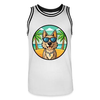 Schäferhund Rasse Cartoon Sonnenbrille Strand - Männer Basketball-Trikot - Weiß/Schwarz - Vorne - AI Model Male 185 dark (185cm)