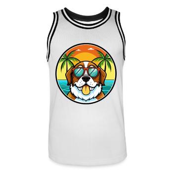 Bernhardiner Hunderasse Cartoon Sonnenbrille Strand - Männer Basketball-Trikot - Weiß/Schwarz - Vorne - AI Model Male 185 dark (185cm)