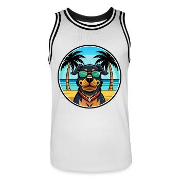 Rottweiler Chien Race Dessin Animé Lunettes De Soleil Plage - Maillot de basket Homme - blanc/noir - Devant - AI Model Male 185 dark (185cm)