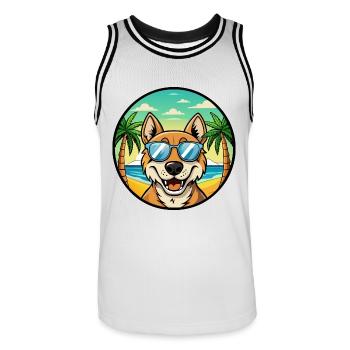 Russischer Jagdhund Rasse Cartoon Sonnenbrille Strand - Männer Basketball-Trikot - Weiß/Schwarz - Vorne - AI Model Male 185 dark (185cm)