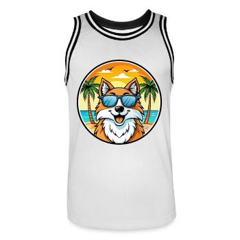 Scotch Collie Hunderasse Cartoon Sonnenbrille Strand - Männer Basketball-Trikot - Weiß/Schwarz - Vorne - AI Model Male 185 dark (185cm)