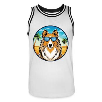 Rough Collie Chien Race Dessin Animé Lunettes De Soleil Plage - Maillot de basket Homme - blanc/noir - Devant - AI Model Male 185 dark (185cm)