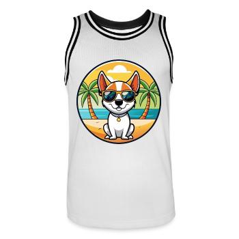 Rat Terrier Hund Rasse Cartoon Sonnenbrille Strand - Männer Basketball-Trikot - Weiß/Schwarz - Vorne - AI Model Male 185 dark (185cm)